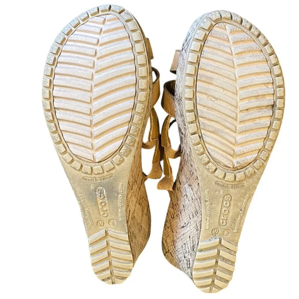 Crocs Aleigh Cork Wedge Sandals Sz 6 Tan #236H‎